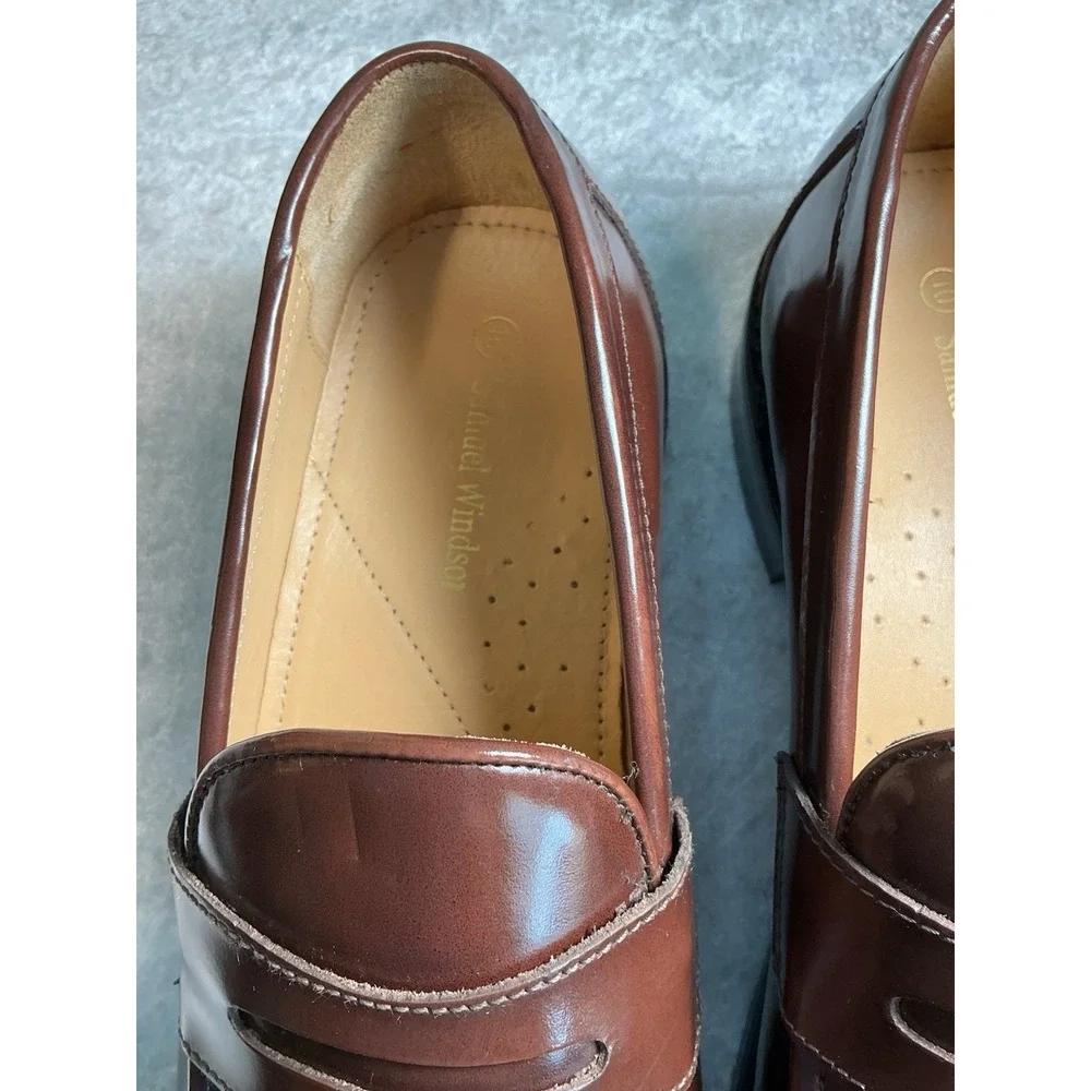 Samuel Windsor Men's Brown Leather Penny Loafers Dress Shoes Size 10 Classic EUC
